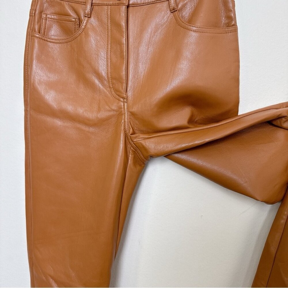 ARITZIA WILFRED Womens 2 The Melina Pant High Waisted Vegan Leather Cognac - Picture 8 of 15